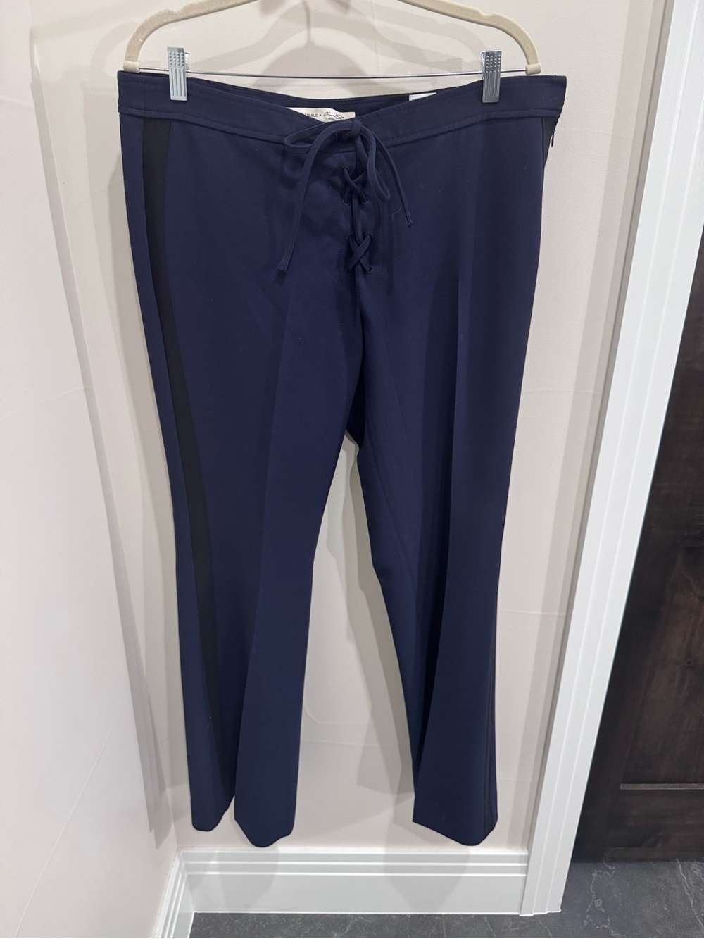 Banana Republic x Olivia Palermo Navy Lace-Up Pants with Black Side Stripe